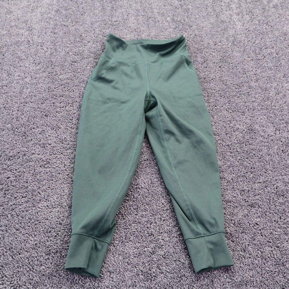 Old Navy Joggers Womens Small Green High Rise Ribbed Knit Pocket Lounge Pants